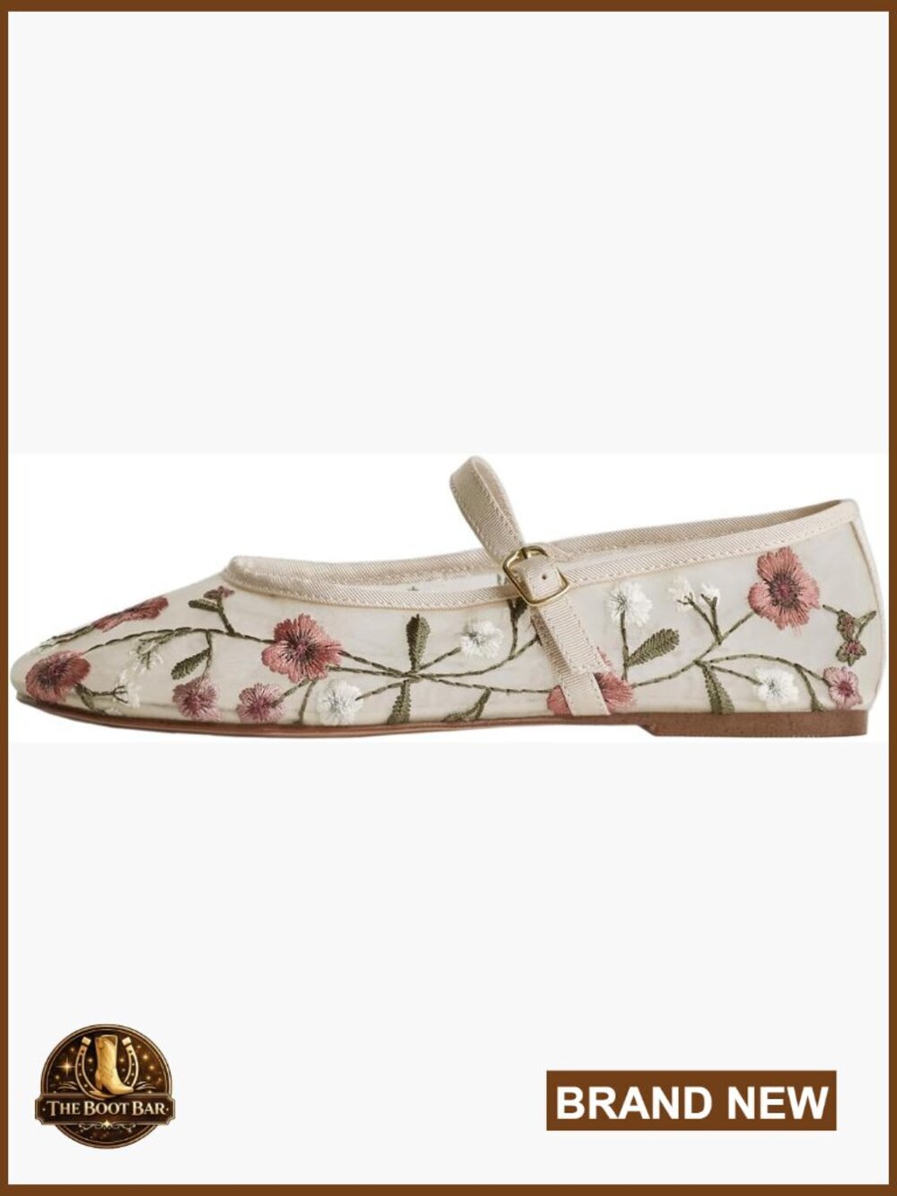 Floral Embroidered Ballet Flats for Women - Round Toe Mary Jane Style with